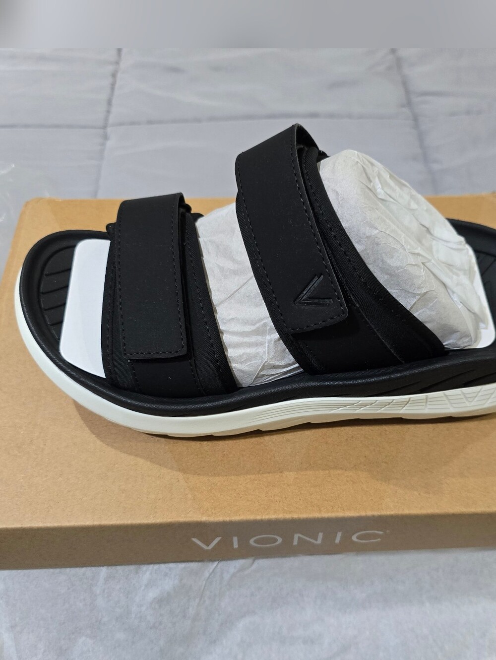 Vionic Slide Sandals Comfort Arch Support Hook & Loop Straps US 9 Black-White